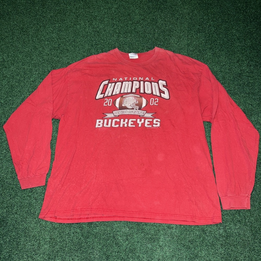 VTG 2002 Ohio State Buckeyes National Champions Red T Shirt Men XL Football D3
